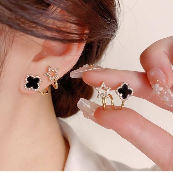 . Jewelry - Copper Black Cubic Zirconia Flower Decor Earrings